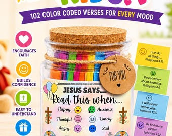 Read Me When Bible Verse Jar for Children – Bible Verse Jar, Prayer Cards, First Communion Gifts, Confirmation Gifts for Teens