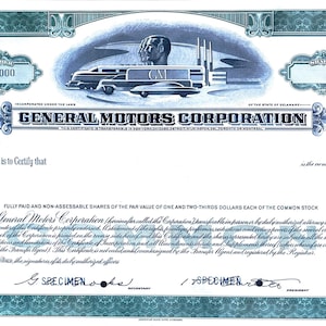 General Motors Specimen Stock Certificates