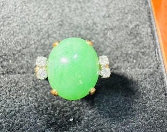 14k Yellow Gold Natural Jadeite & Diamond Ring