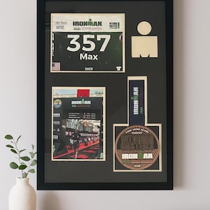 Ironman Triathlon Medal Display Frame: Medal, Race Bib, & Photo