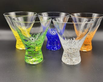 Set of 5 Vintage Dansk Vivacious Pattern Colour-Flecked Base Cocktail Glasses 3.75" 5.5 ounces
