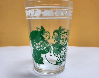 Vintage Kraft Swanky Swig Glass Kiddie Children's Juice Kittens Bunnies 1960s Hazel-Atlas