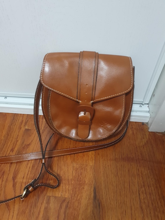 Patricia Nash Genuine Leather Saddle Crossbody Bag – Tan  display picture 1