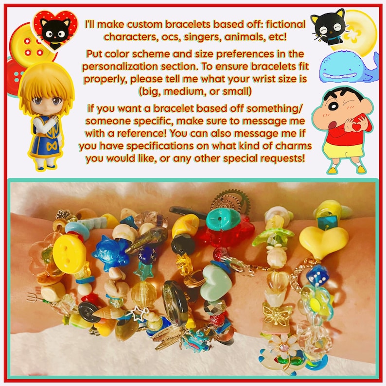 bracelets shown on wrist are examples of what they may turn out like <3