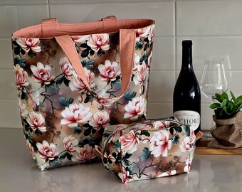Floral Elegance Tote Bag: Blush & Cream, Handmade in Canada