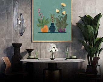 Boho Botanical wall art , Mid Century Plant Art digital download