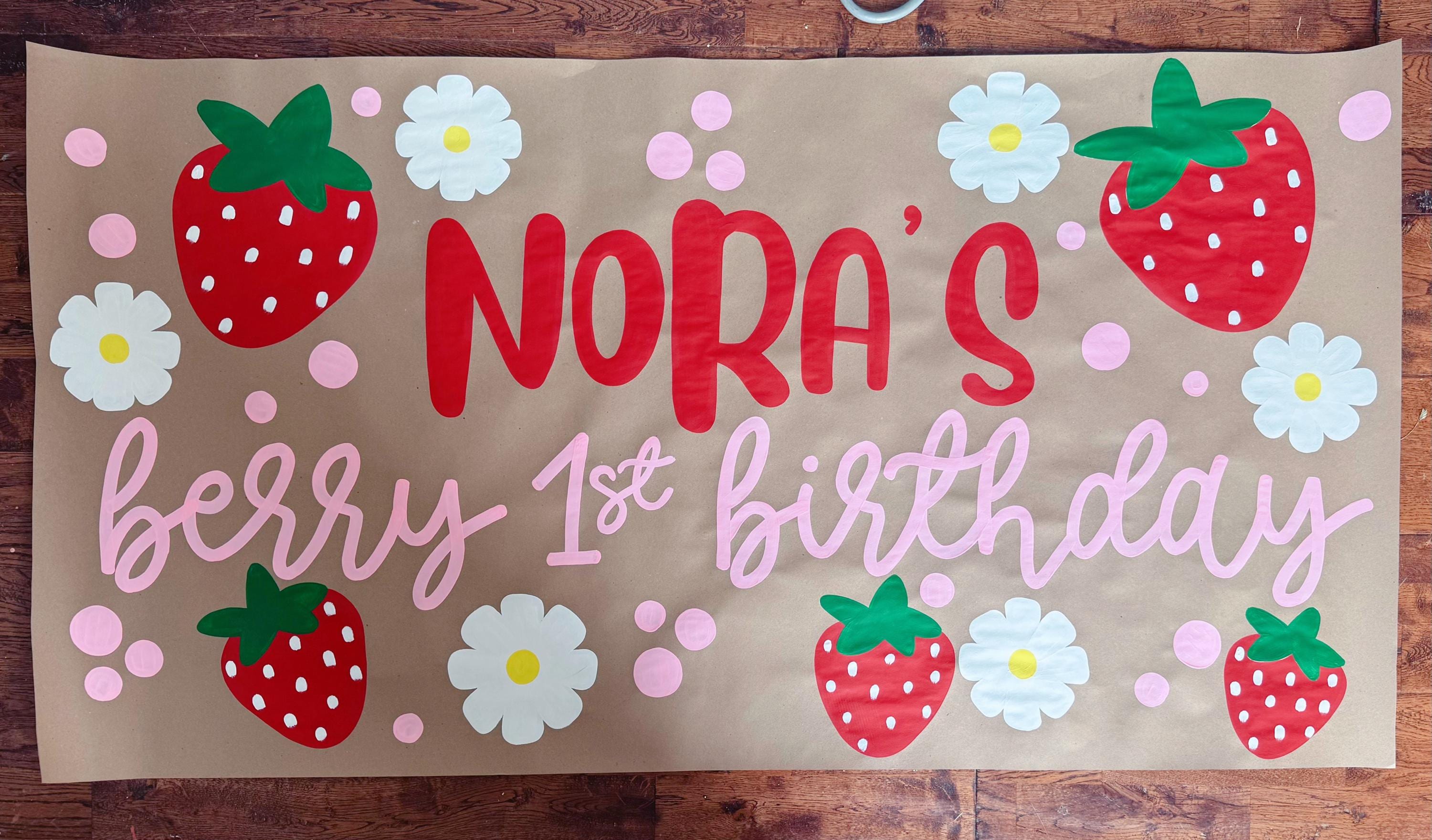 Berry First Birthday Banner Template: Editable 36x70in (digital ...