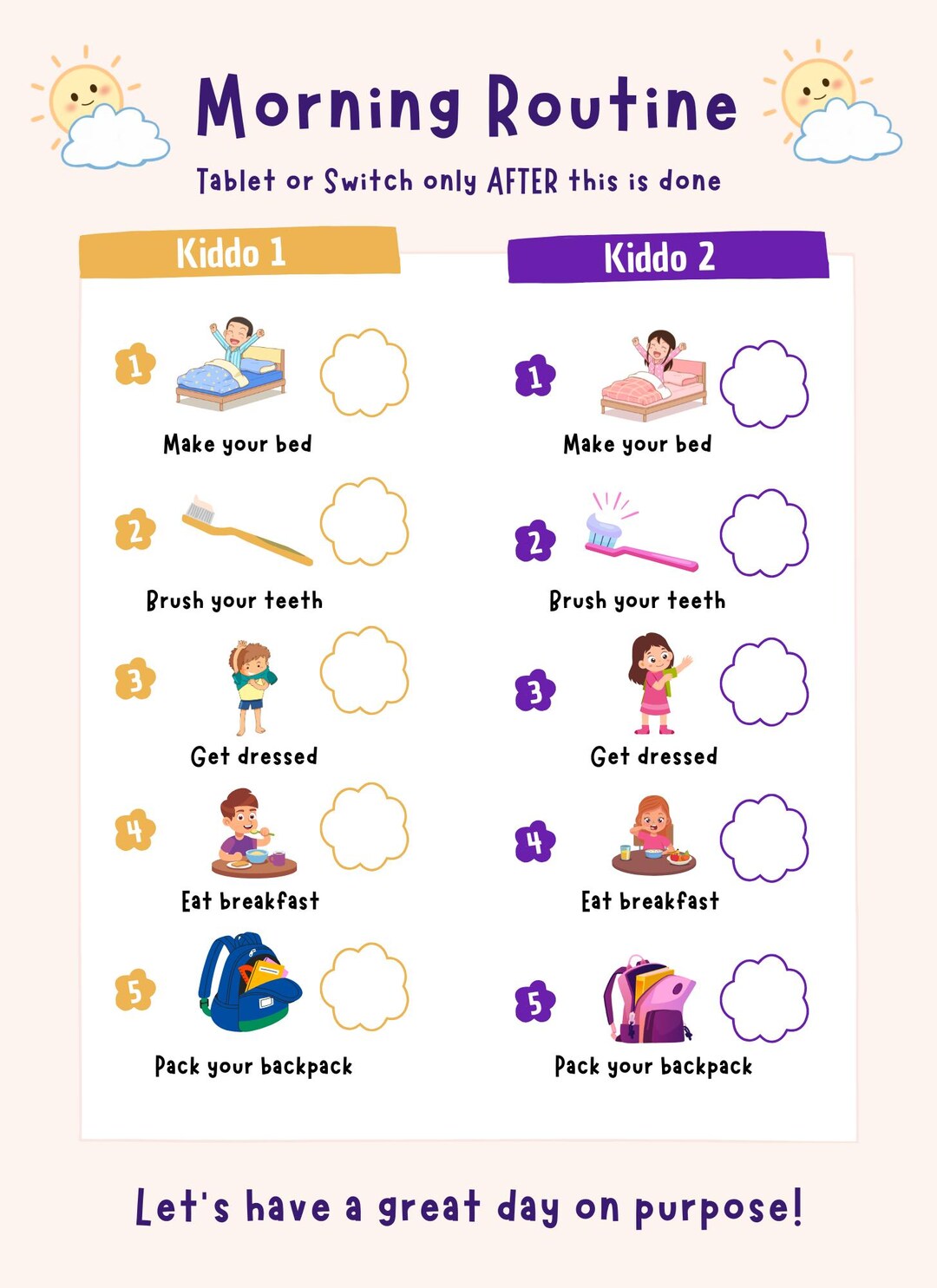 Customizable Routine Printable for Kids - Etsy