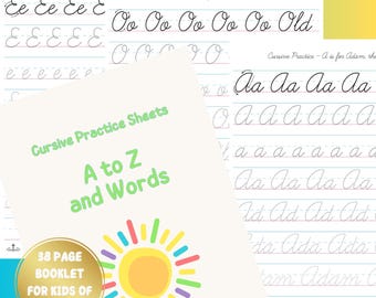 Cursive Handwriting Practice Workbook, Alphabet Animal Tracing (PDF Pattern)