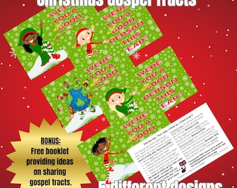 Christmas Elf Gospel Tracts, Christmas Printable Witnessing Cards (300 DPI Digital Downloads)