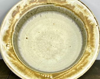 Handmade Drip Glaze Pottery Bowl: Signed Rustic Serving Stoneware, 9.75"