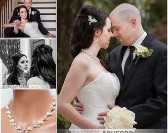 Jasmine Cluster Wedding Necklace, Rhinestone, Crystal and Swarovski Pearls Bridal Necklace, Mother of the Bride Necklace