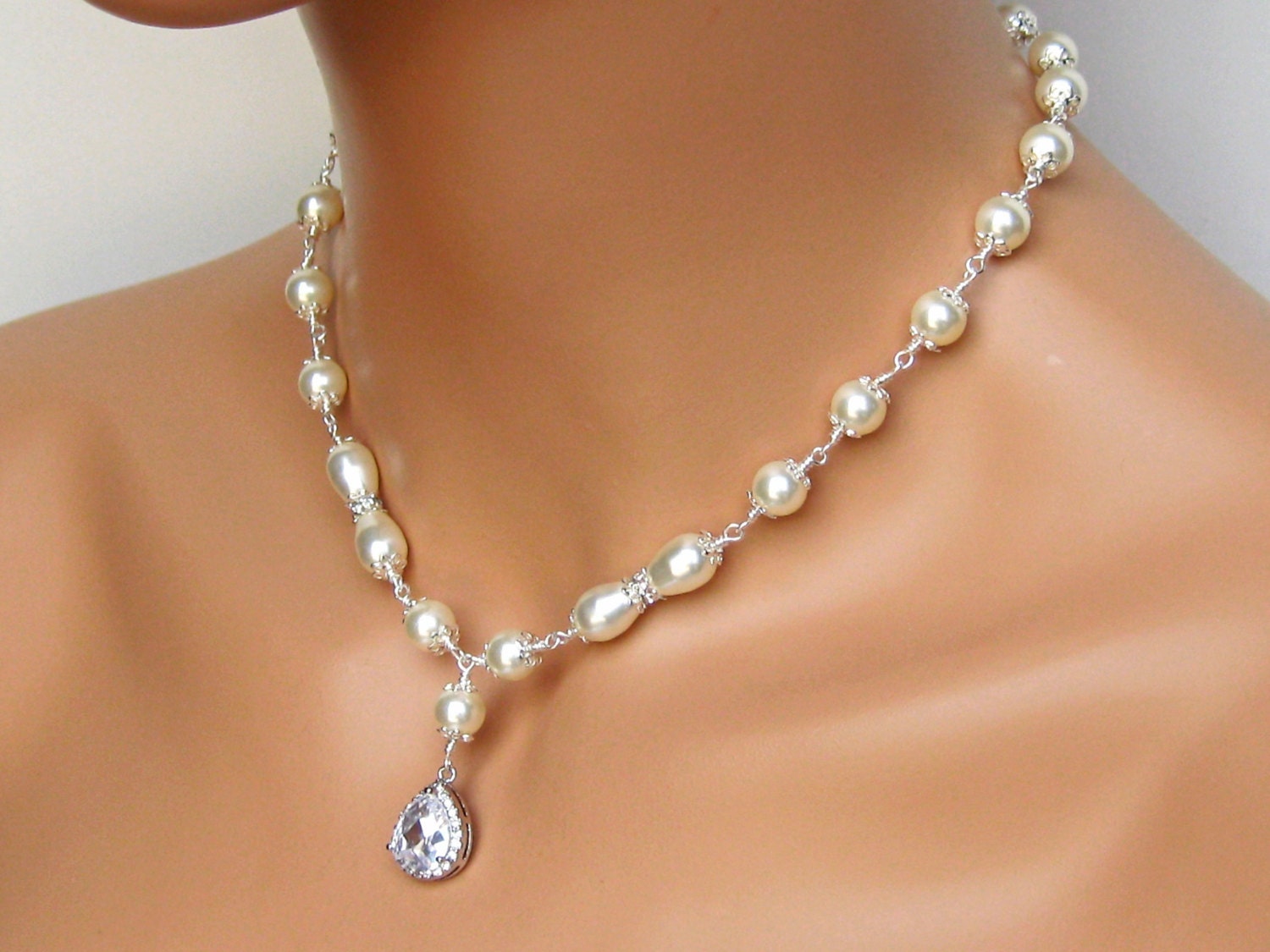 Wedding Necklace. Bridal Necklace. CZ Rhinestone Necklace. Bridal Jewelry. Wedding Jewelry. Bridesmaids Jewelry