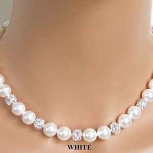 Classic Pearl Wedding Necklace, Vintage Style, Rhinestone Bridal Jewelry, Mother of the Bride Necklace, Wedding Jewelry