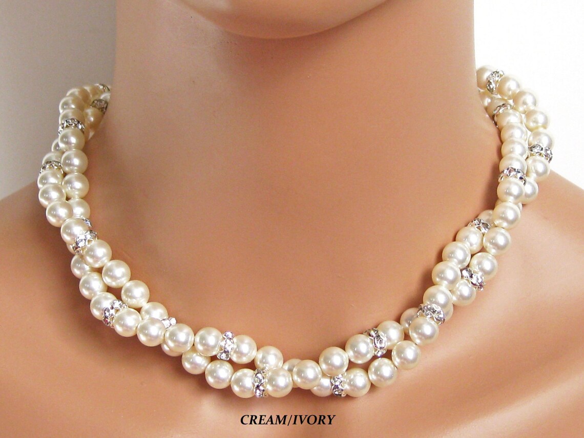 Bridal Pearl Necklace. Multistrand White Pearl. Bridal Jewelry
