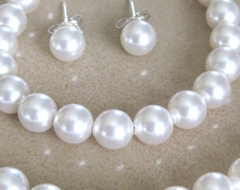 Flower Girl Jewelry Set, Pearl Necklace Bracelet Earrings, Bridal Party Gift, Wedding Jewelry for Flower Girl