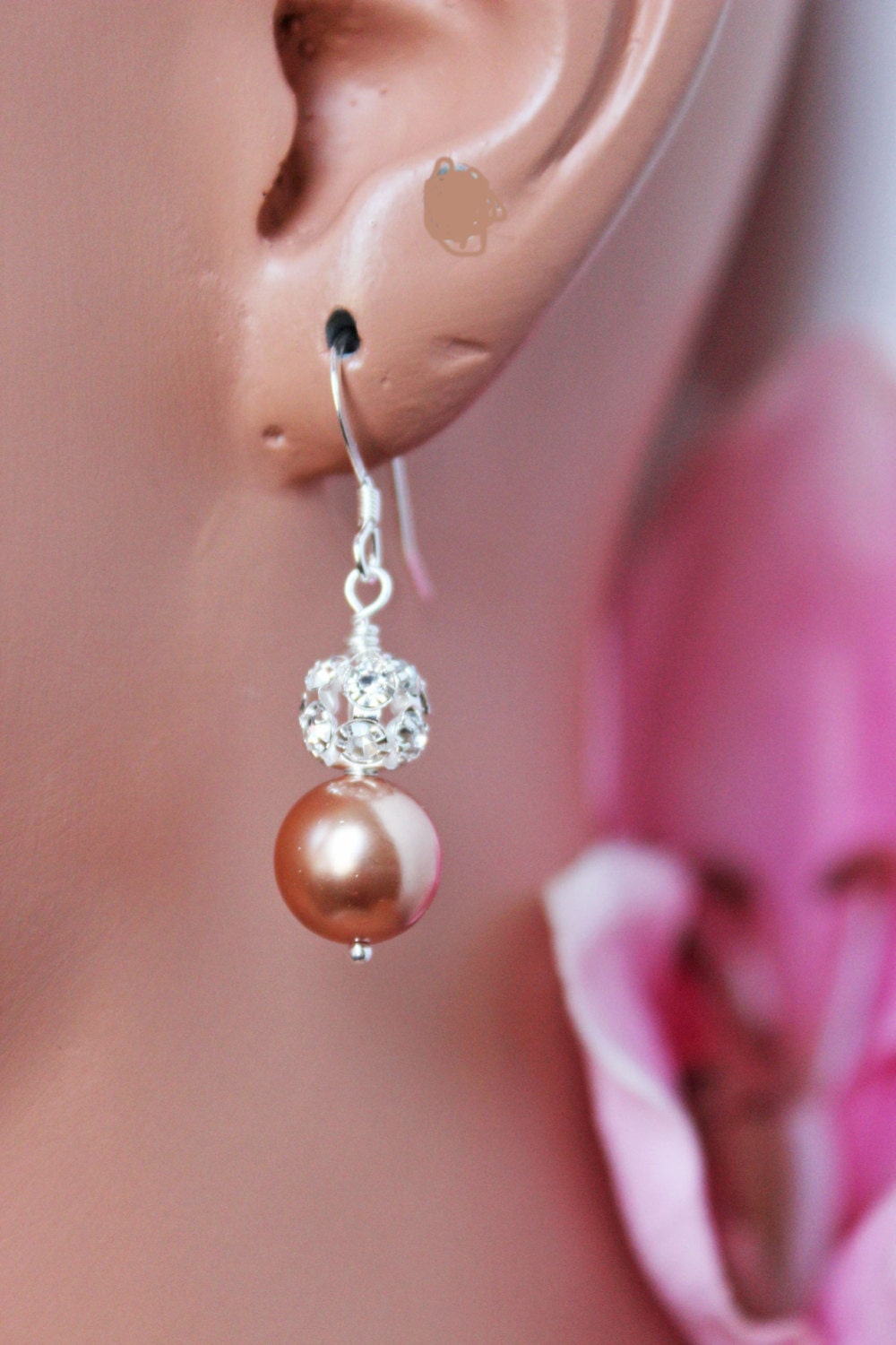 Rose Gold Pearl Drop Bridal Earrings and Pendant Jewelry Set Etsy