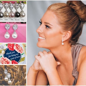 Pearl Drop Wedding Earrings, Cubic Zirconia Bridal Earrings, Simple Pearl Drop Bridal Earrings, Mother of the Bride