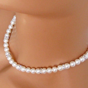 Classic Pearl Rhinestone Necklace, Bridal Necklace, Mother of the Bride Necklace, Wedding Jewelry