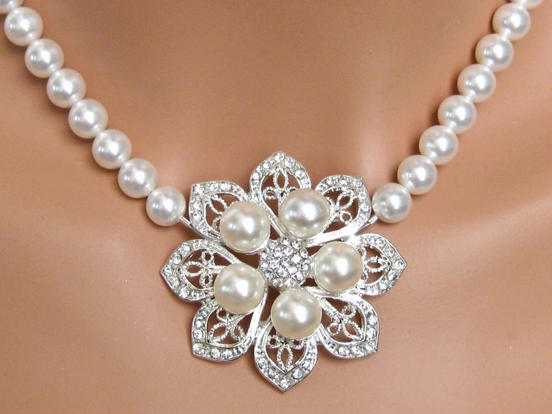 Rhinestone Bridal Necklace Crystal Flower Bridal Jewelry Etsy