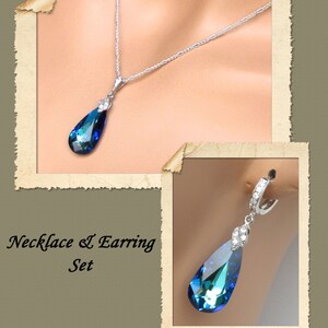 Bermuda Blue Necklace and Earrings Set, Bridal Jewelry Set, Bridesmaids Jewelry Set