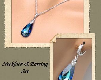 Bermuda Blue Necklace and Earrings Set, Bridal Jewelry Set, Bridesmaids Jewelry Set