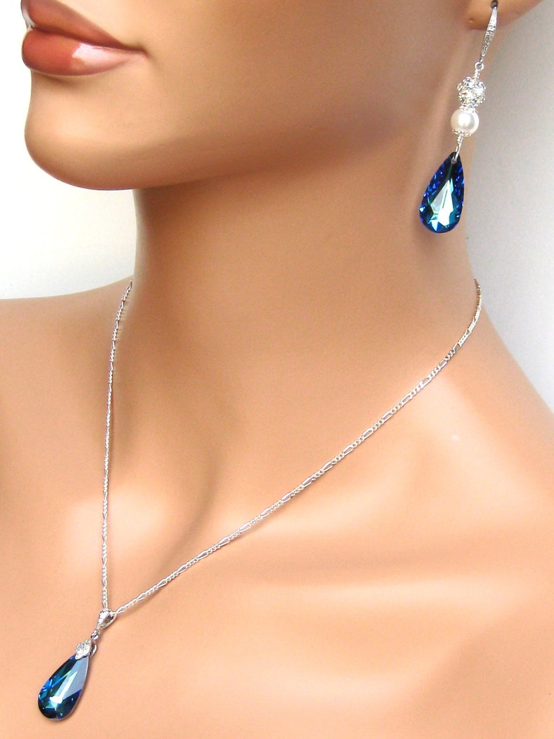 Bridal Necklace. Bermuda Blue Pendant. Bridal Jewelry. Wedding Jewelry. Bridesmaids Jewelry. Wedding Necklace image 3