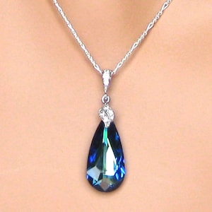 Bridal Necklace. Bermuda Blue Pendant. Bridal Jewelry. Wedding Jewelry. Bridesmaids Jewelry. Wedding Necklace image 1