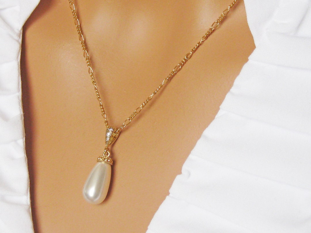 Pearl Drop Wedding Necklace Simple Classic Everyday Jewelry Etsy