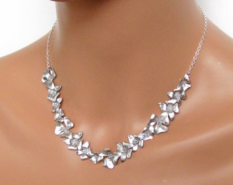 Matte Silver Flower and Sterling Silver - Bridal Necklace, Wedding Jewelry, Bridesmaids Gifts