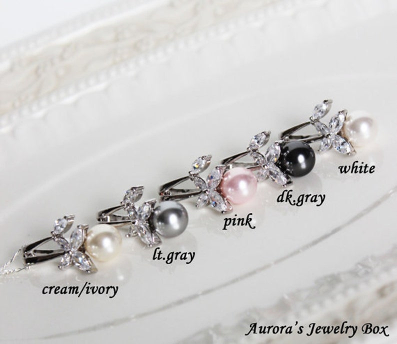 Pearl Drop Wedding Necklace. Cubic Zirconia Bridal Pendant. Bridal Necklace. Crystal Wedding Pendant. Bridesmaids Jewelry image 7