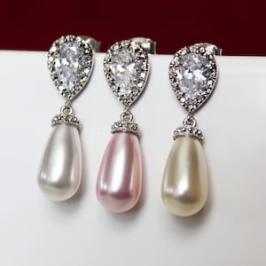 Crystal Pearl Drop Wedding Earrings, Rhinestone Pearl Drop Bridal Earrings, Bridesmaid Earrings, Mother of the Bride, Bridal Accessories