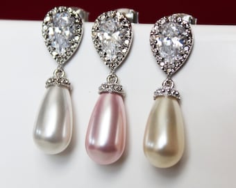Crystal Pearl Drop Wedding Earrings, Rhinestone Pearl Drop Bridal Earrings, Bridesmaid Earrings, Mother of the Bride, Bridal Accessories