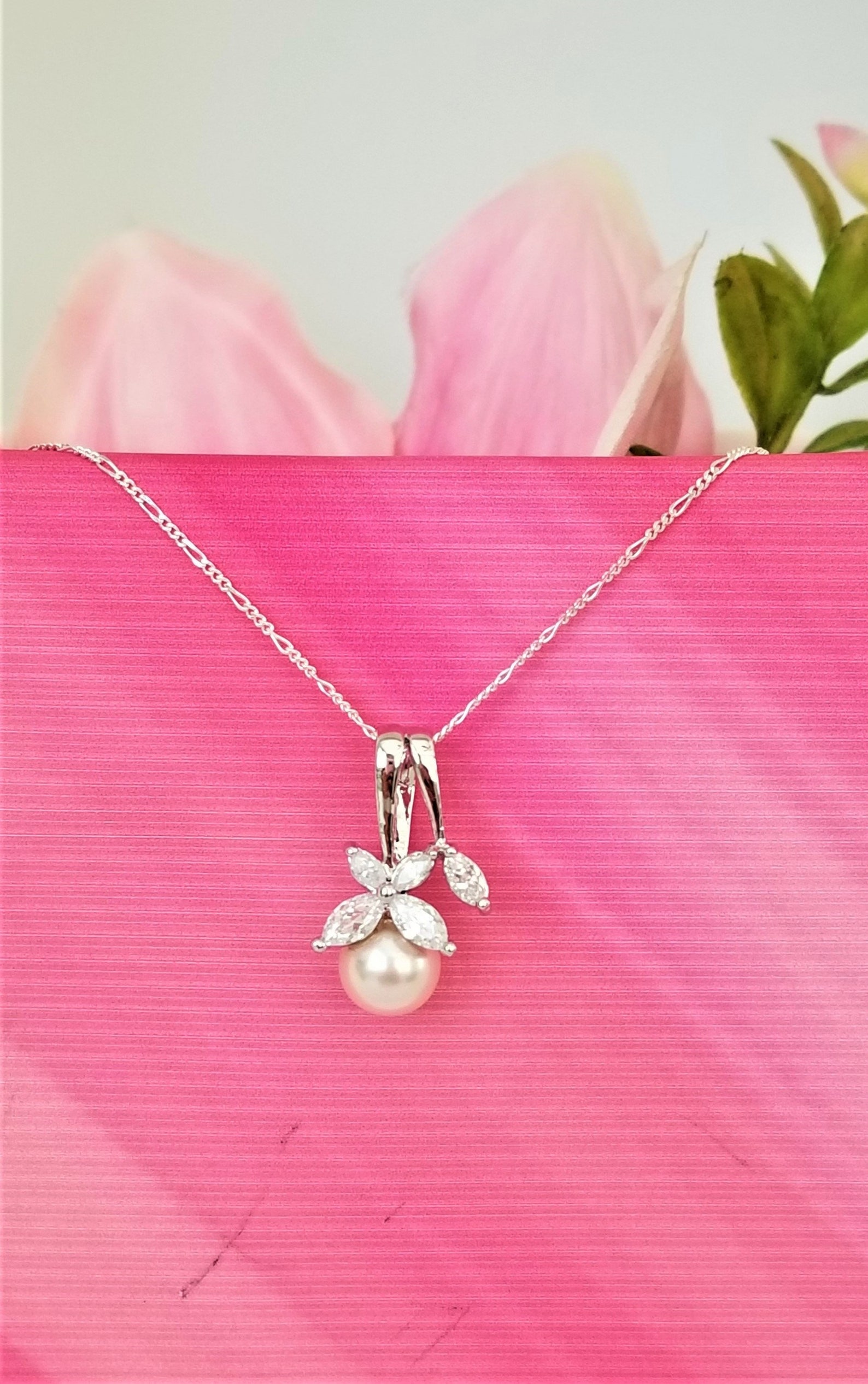 Pearl Drop Wedding Necklace. Cubic Zirconia Bridal Pendant. Etsy