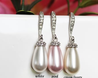 Wedding Pearl Drop Earrings, Bridal Pearl Earrings, Bridesmaids Earrings, Mother of the Bride Jewelry