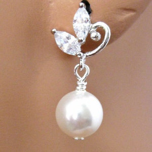 Crystal Pearl Drop Wedding Earrings, Bridal Jewelry, Bridesmaid Earrings, Wedding Jewelry, Bridesmaids Jewelry