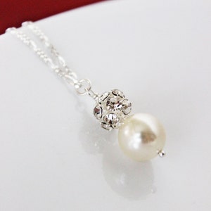 Rhinestone Pearl Wedding Pendant. Wedding Jewelry. Pearl Drop Wedding Necklace. Bridesmaids Jewelry. Bridal Jewelry