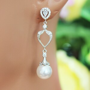 Crystal Pearl Drop Wedding Earrings, Crystal Chandelier Bridal Earrings, Pearl Drop Bridesmaids Earrings, Bridal Accessories