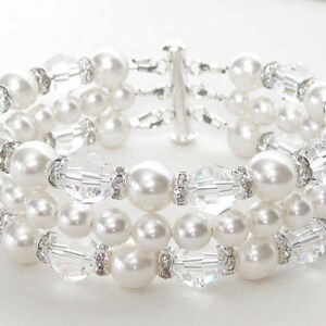Pearl Cuff Wedding bracelet, Pearl Cuff Bridal Bracelet, Chunky Wedding Bracelet