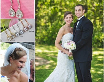 Rhinestone Bridal Earrings, Crystal Wedding Earrings, Cubic Zirconia Bridesmaid Earrings, Wedding Jewelry