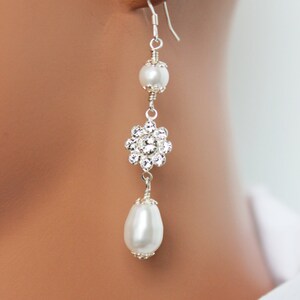 Pearl Drop Bridal Earrings, Rhinestone Bridal Jewelry, Bridesmaid Earrings, Wedding Jewelry, Bridesmaids Jewelry