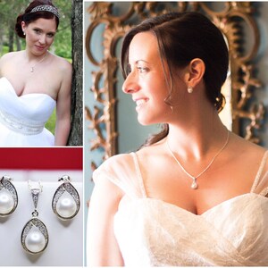 Jewel Pearl Drop Wedding Jewelry Set, Bridal Set, Bridesmaids Jewelry Set, Earring and Necklace Bridal Jewelry Set