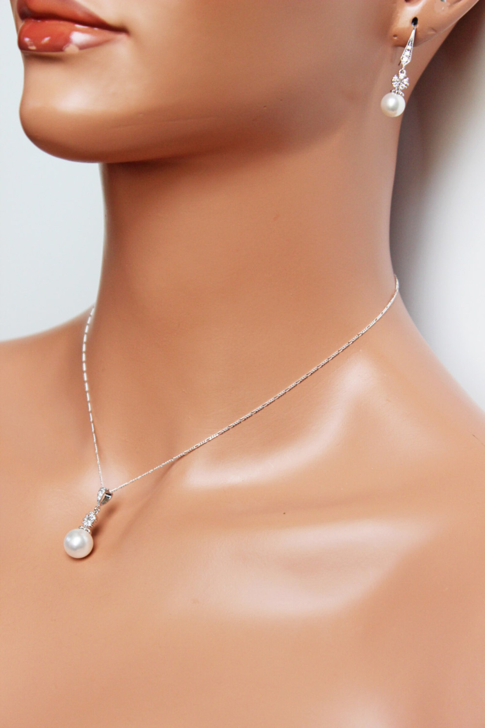 Pearl Drop Bridal Jewelry Set Crystal Drop Wedding Jewelry Etsy