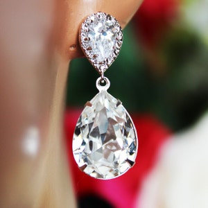 Swarovski Crystal Clear Wedding Earrings, Crystal Drop Bridal Earrings, Bridesmaid Earrings, Mother of the Bride, Bridal Accessories, Gift