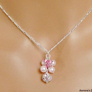 Egyptian Pink Crystal Necklace, Swarovski Crystal Pink Pearls, Beautiful Bridal Necklace, Clustered Pink Pearls
