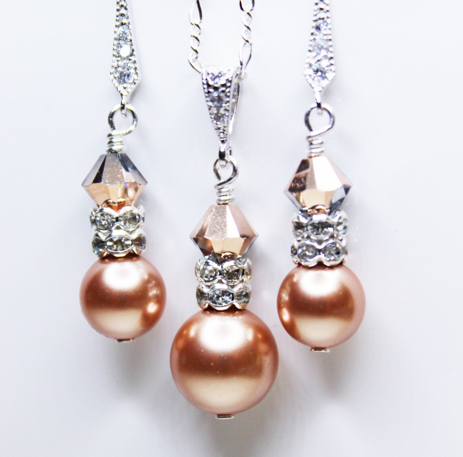 Wedding Earrings and Necklace Set Crystal Rose Gold Pearl Etsy