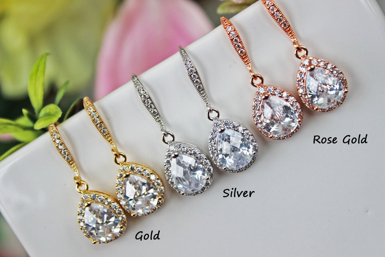 thumbnail image 2 of Romantic Cubic Zirconia Women Party 18k Yellow Gold Plated Drop Earrings 2 of 5