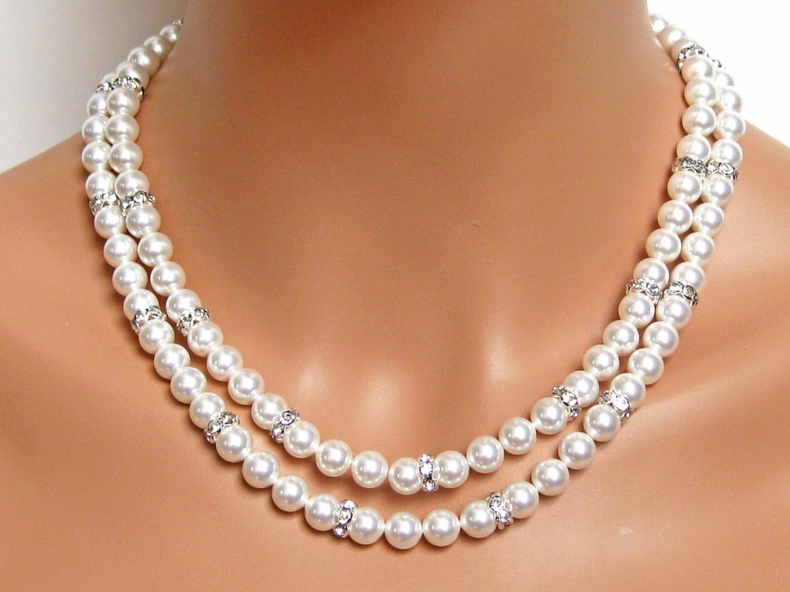 Bridal Pearl Necklace. Multistrand White Pearl. Bridal Jewelry