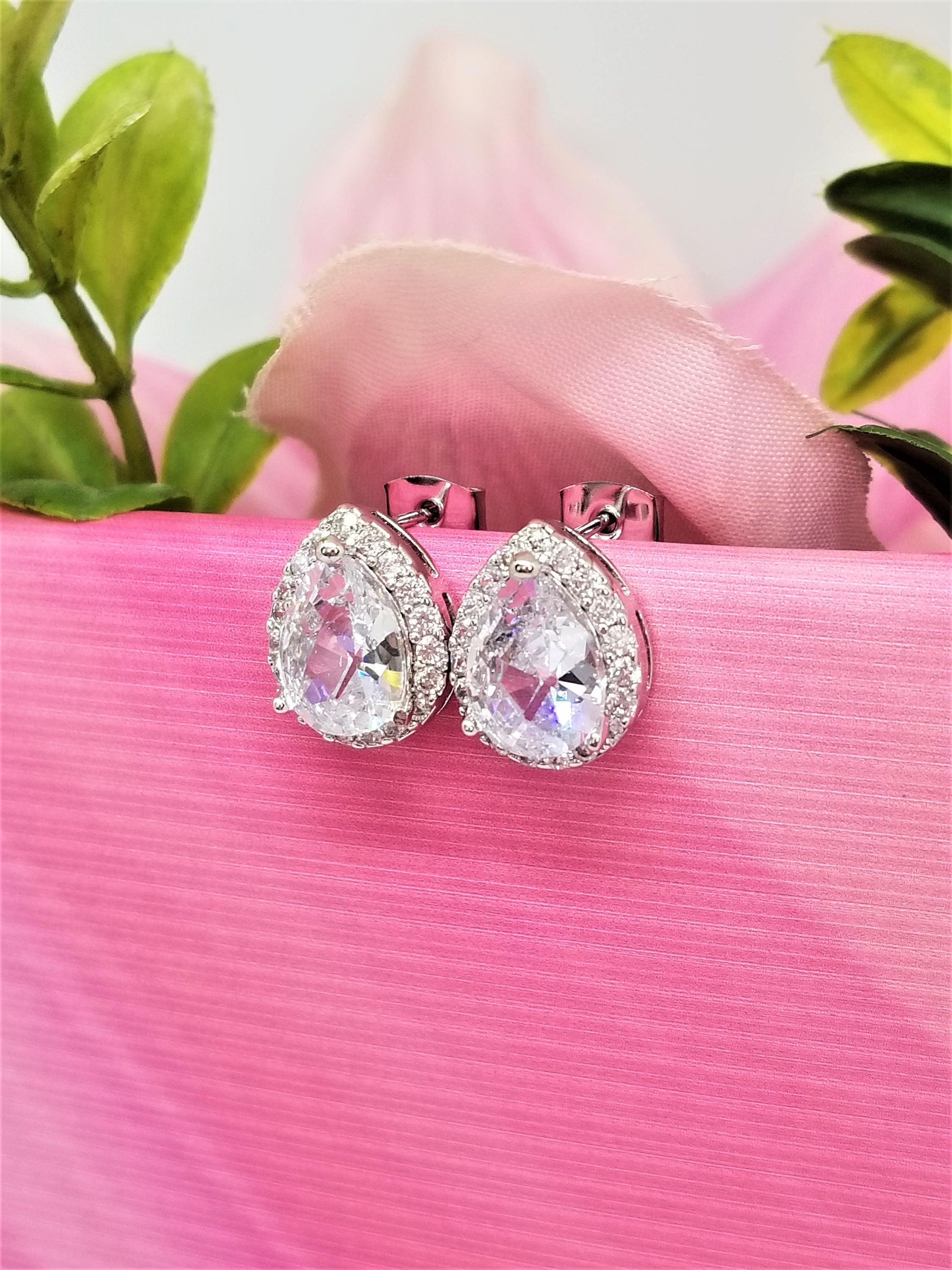 Lux Cubic Zirconia Drop Wedding Earrings Crystal Bridal Etsy