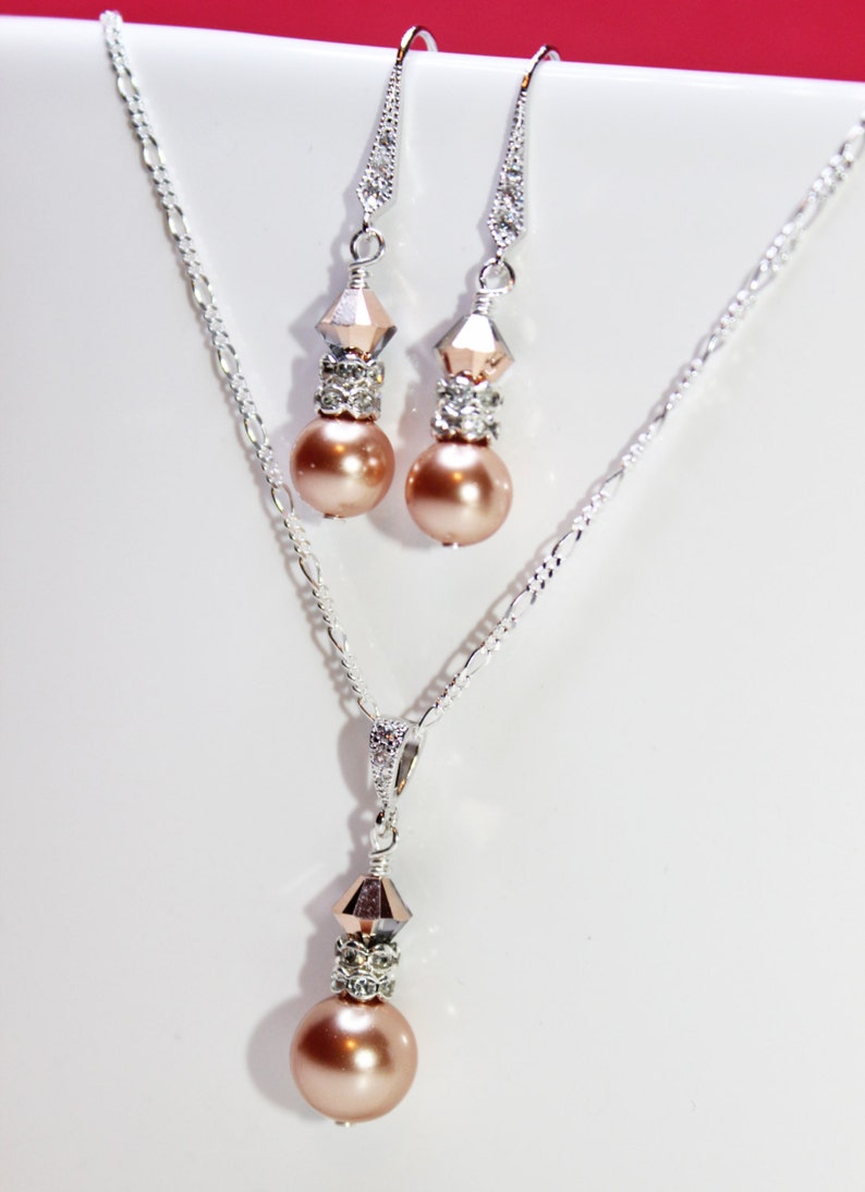 Wedding Earrings and Necklace Set Crystal Rose Gold Pearl Etsy